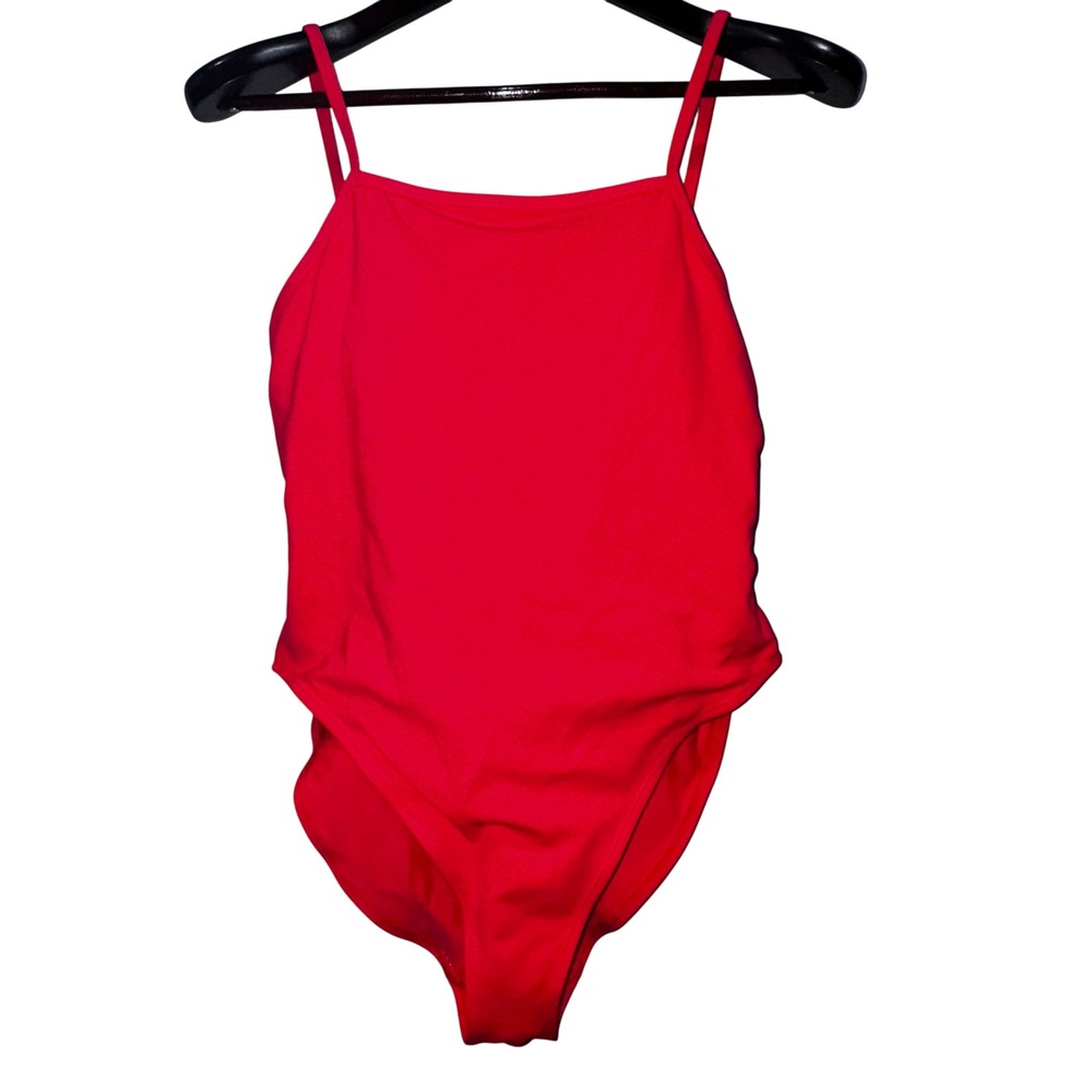 WILO The Label Strappy One‎ Piece Red Coral Swimsuit Adjustable Strap Sz L $88